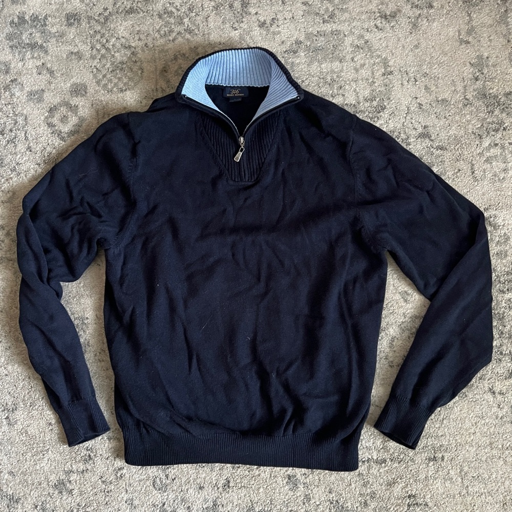 Brooks Brothers Blue Zip Up Sweater Classic Knit